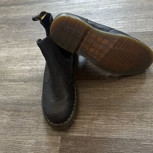 Dr. Martens Black Leather Boots with Yellow Stitching